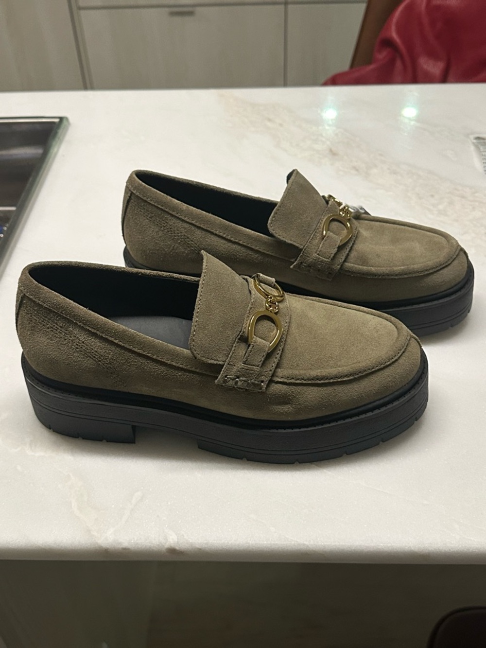 Geox Spherica EC7 Olive Suede Platform Loafers